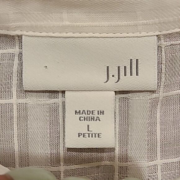 J‎ jill womens white sheer plaid button down long sleeve shirt size large petite - Picture 4 of 6